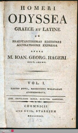 1: Homeri Odyssea : Graece et Latine