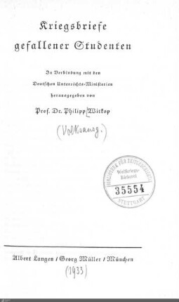 Kriegsbriefe gefallener Studenten