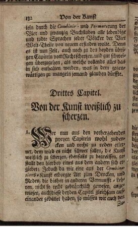 Drittes Capitel. Von der Kunst weißlich zu scherzen.
