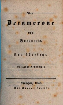 Der Decamerone von Boccaccio : Neu übersetzt, 13
