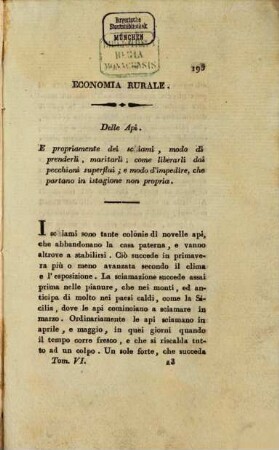 Biblioteca di campagna o sia Raccolta di memorie, osservazioni ed esperienze agrarie, 6. 1806, H. 3