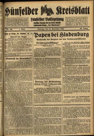 Erste Ausgabe vom Samstag, den 10. September 1932.