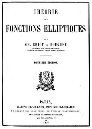 Théorie des fonctions elliptiques