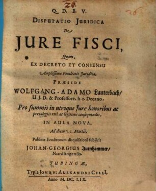 Disputatio Iuridica De Iure Fisci