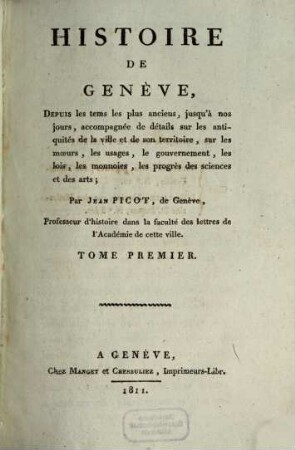 Histoire de Genève. 1. - XV, 432 S.