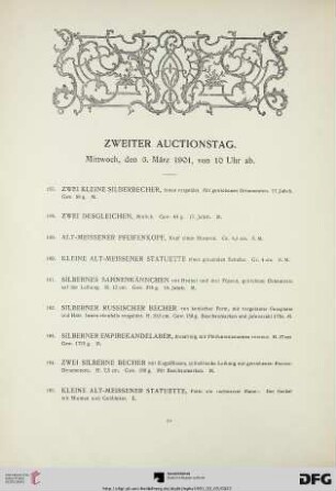 Zweiter Auctionstag. Mittwoch, den 6. März 1901, von 10 Uhr ab (Nr. 157-310)
