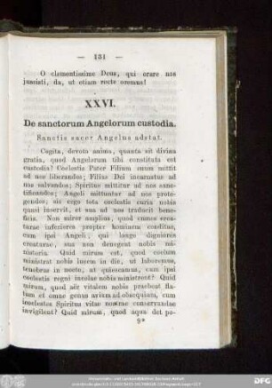 XXVI. De sanctorum Angelorum custodia. Sanctis sacer Angelus adstat.