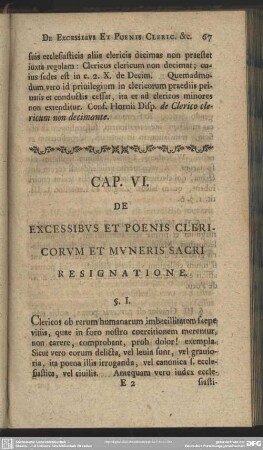 Cap. VI. De Excessibus Et Poenis Clericorum Et Muneris Sacri Resignatione