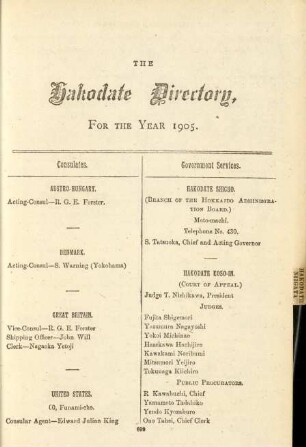 The Hakodate directory, for the year 1905