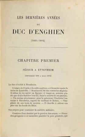 Les dernières anněes du duc d'Enghien : (1801 - 1804)