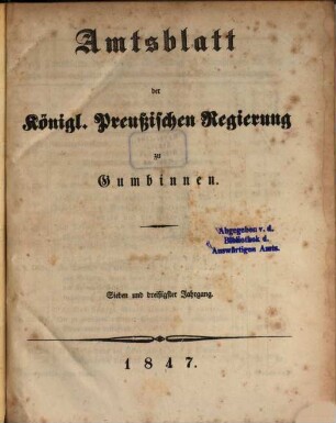 Amtsblatt des Regierungspräsidenten in Gumbinnen. 37. 1847