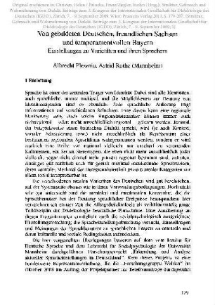 Von gebildeten Deutschen, freundlichen Sachsen und temperamentvollen Bayern. Einstellungen zu Varietäten und ihren Sprechern