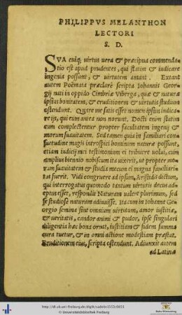 Philippus Melanchthon Lectori Salutem Dicit