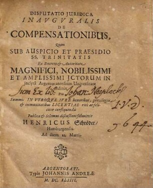 Disputatio Iuridica Inauguralis De Compensationibus