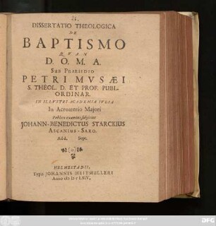 Dissertatio Theologica De Baptismo