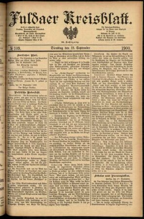 Ausgabe vom Dienstag, den 18. September 1900.