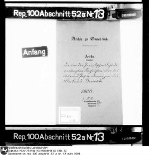 Von den preußischen Behörden verlangte Nachrichten über das Aktiv- und Passiv-Vermögen des Fleckens Bramsche
