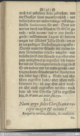 XLI. Num ergo Christiana recipit magis & minus?