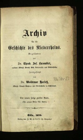 Archiv für die Geschichte des Niederrheins / 5.1865/66