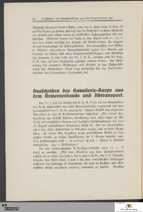 Ausscheiden des Kavallerie-Korps aus dem Armeeverbande und Abtransport