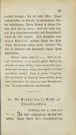 12. An Sophie von La Roche zu Ehrenbreitstein.