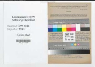 Entnazifizierung Karl Konitz , geb. 18.05.1875 (Oberst)