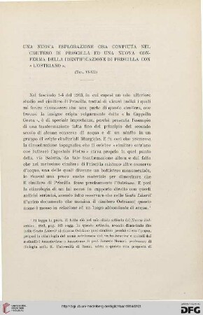 20: Una nuova esplorazione ora compiuta nel cimitero di Priscilla ed una nuova conferma della identificazione di Priscilla con «l'Ostriano»
