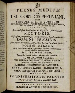 Theses Medicæ De Usu Corticis Peruviani