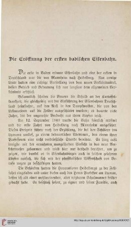 Die Eröffnung der ersten badischen Eisenbahn