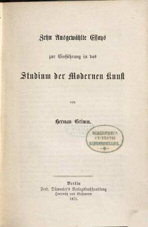 Zehn ausgewählte Essays zur Einführung in das Studium der modernen Kunst