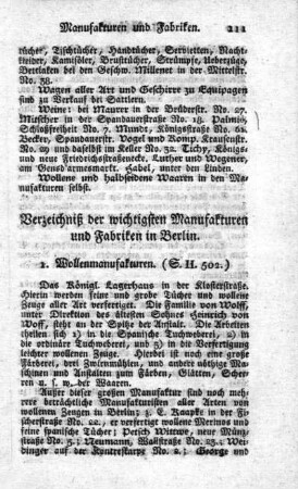 Verzeichniß der wichtigsten Manufakturen und Fabriken in Berlin