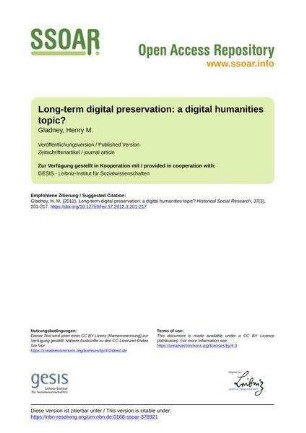 Long-term digital preservation: a digital humanities topic?