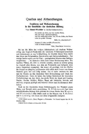 Denkform und Weltanschauung in der Geschichte der deutschen Bildung