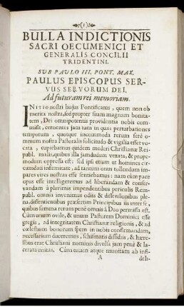 Bulla Indictionis Sacri Oecumenici Et Generalis Concilii Tridentini.