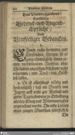 Das Vierdte Hundert Christlicher Bedenck- und Tugend-Sprüche, Auch Gottseeliger Gedancken