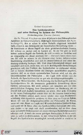21: Das Symbolproblem und seine Stellung im System der Philosophie