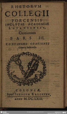 Pars III. Continens Orationes Generis Iudicialis