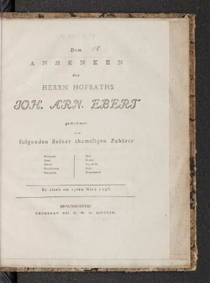 Dem Andenken des Herrn Hofraths Joh. Arn. Ebert