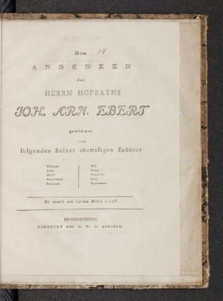 Dem Andenken des Herrn Hofraths Joh. Arn. Ebert