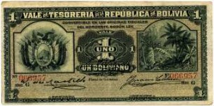 Geldschein, 1 Boliviano, 29.11.1902