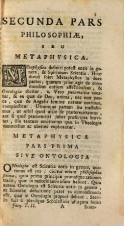 Institutiones philosophicae ad studia theologica potissimum accomodatae, 2. Metaphysicam complectens