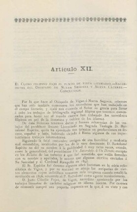 Artículo XII. El clero filipino bajo el punto de vista literario. - Sacerdotes del obispado de Nueva Segovia y Nueva Cáceres. - Conclusion