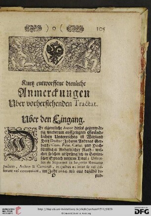 Kurtz entworffene dienliche Anmerckungen uber vorherstehenden Tractat