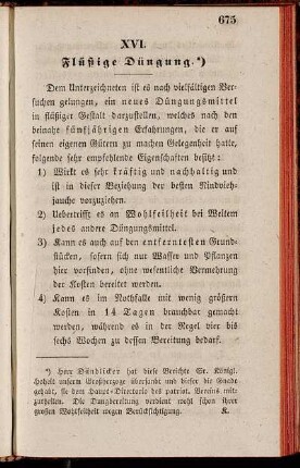 XVI. Flüßige Düngung