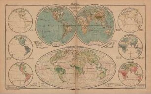 Erdkarten (Verbreitung wichtiger Mineralien, Jährliche Regenmenge, Regenzeiten, Bodengestalt der Erde, Vegetationsgebiete und Meeresströmungen, Verbreitung wichtiger Mineralien, Jährliche Regenmenge, Regenzeiten)