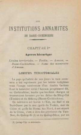 Chapitre Ier. Apercu historique