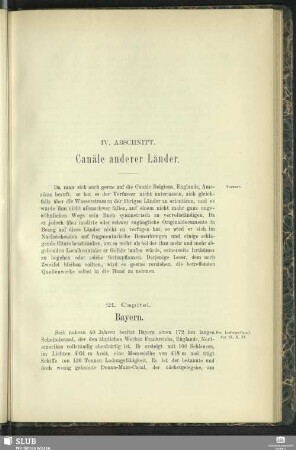 IV. Abschnitt. Canäle anderer Länder