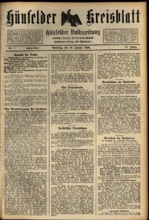Erste Ausgabe vom Samstag, den 16. Januar 1926.