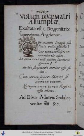 Votum divae matri assumptae.