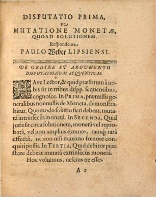 Disputationes Tres, De Monetae Mvtatione, Quoad Solutionem